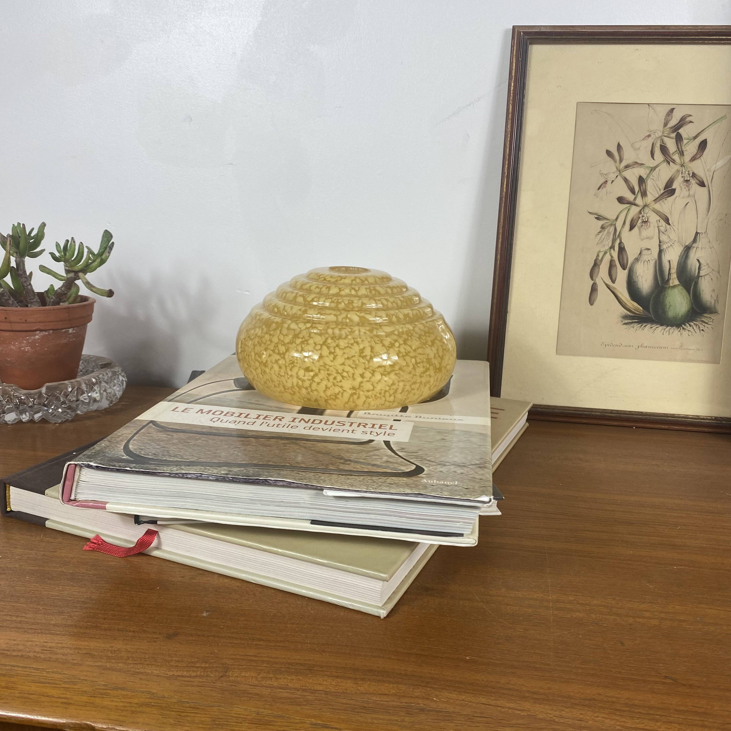 Antique Art Deco yellow-gold speckled glass globe by Clichy for lighting fixture.