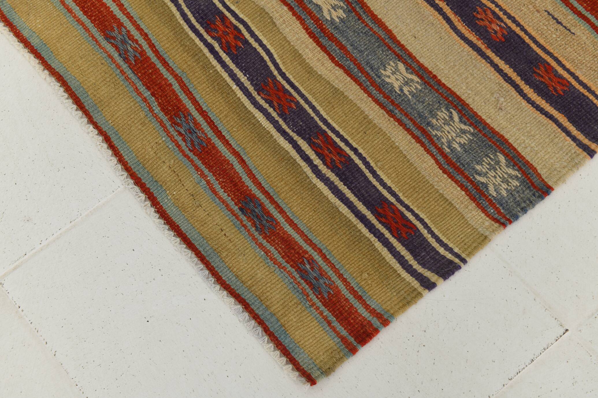 Red & Cream Striped Kilim Rug, 150x260Cm