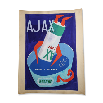 Vintage advertising poster, "Ajax Laundry", 50s-60s hand painted
