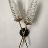 Pair of wall sconces from the 60s, gold metal and tulips.