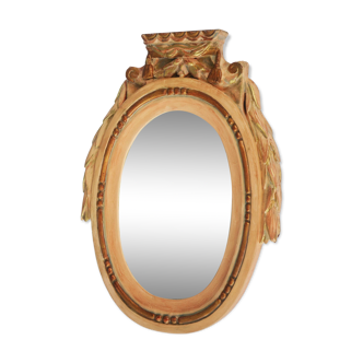 Miroir ancien à fronton en bois doré de style Louis XVI