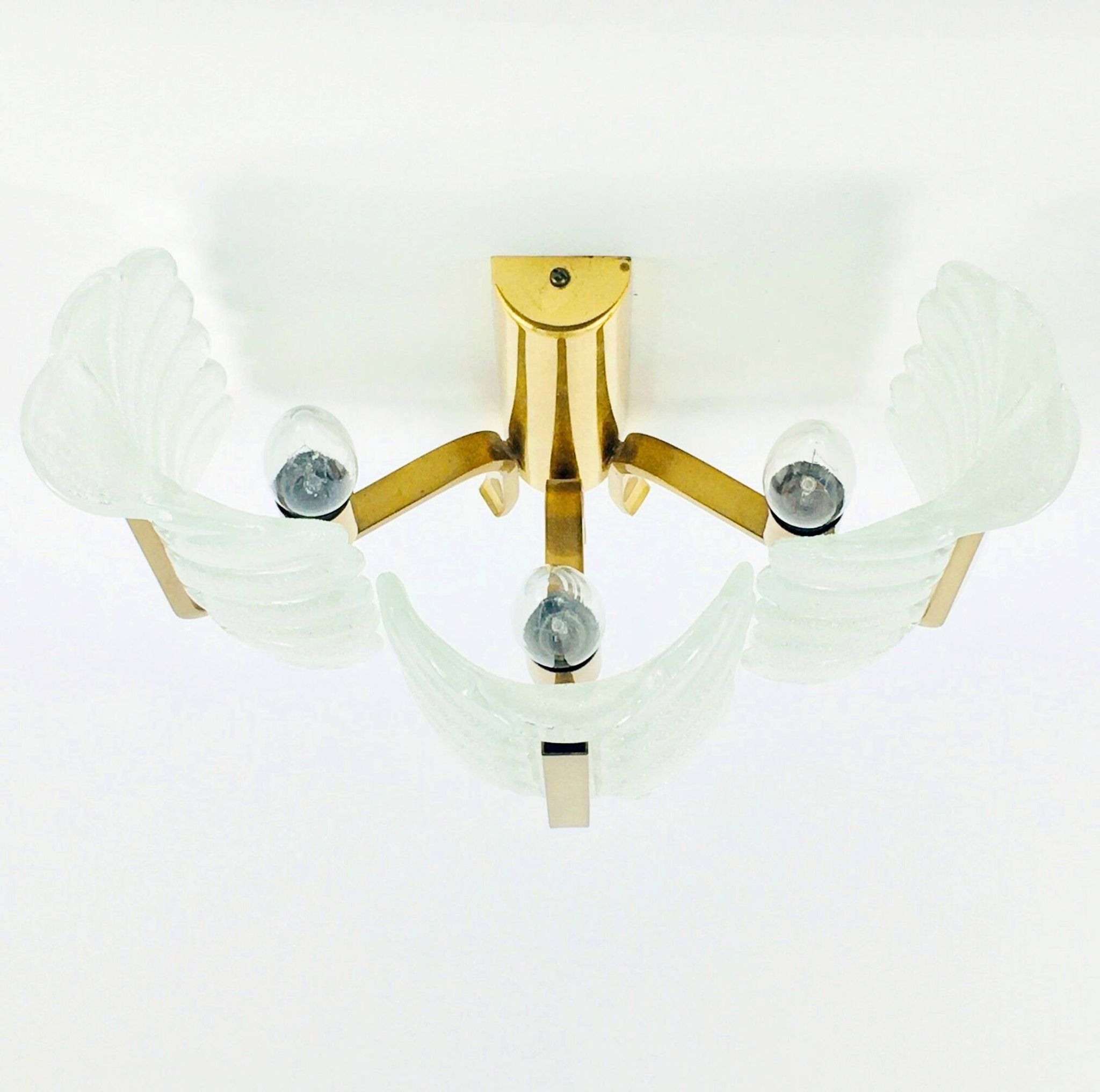 Pair Of Large Scandinavian Glass & Brass Leaf Wall Lights/Sconces By Carl Fagerlund, 1960s