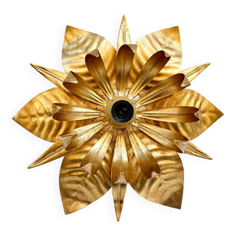 Masca style gold metal flower wall light 1970 1980 Hollywood regency