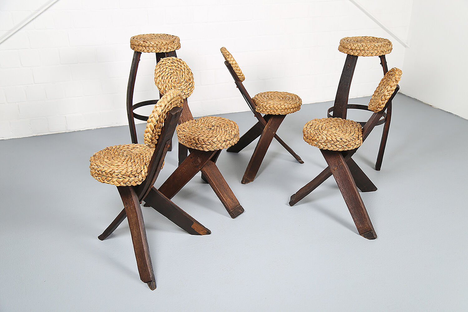 Original set of 4 tripod chairs by Frida Minet and Adrien Audoux, 1950s, France