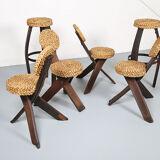 Original set of 4 tripod chairs by Frida Minet and Adrien Audoux, 1950s, France