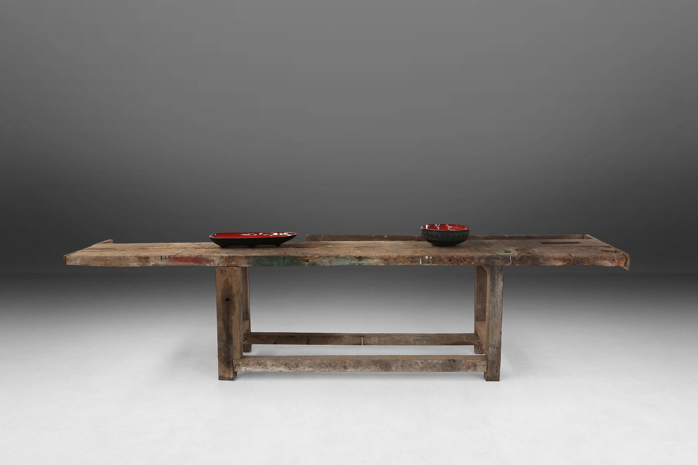 Industrial Oak Workbench with Exceptional Patina, Belgium ca. 1850