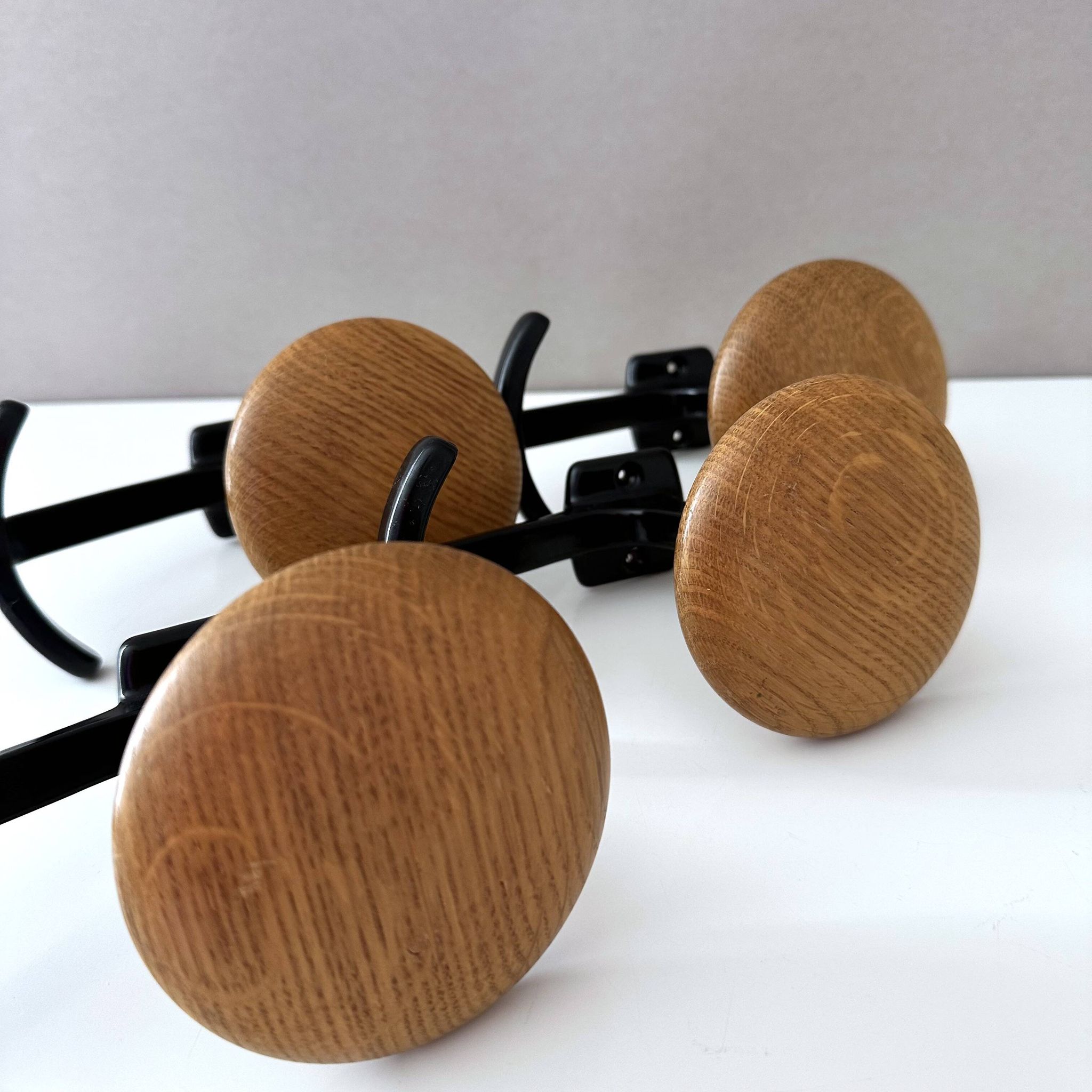 Vintage Set of 4 Wooden & Metal Coat Hooks | Wall-Mounted Hooks