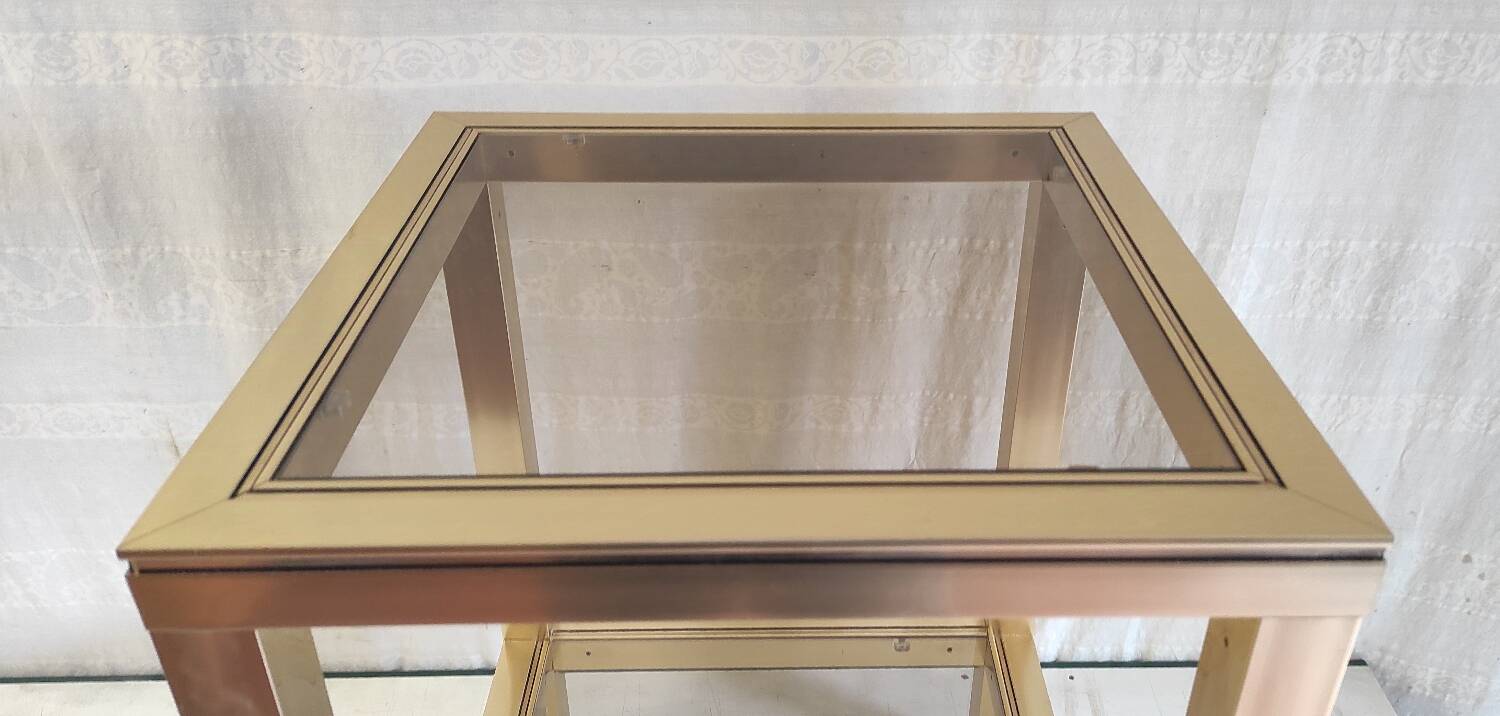 Side table in gilded metal and smoked glass - mid. 20th century