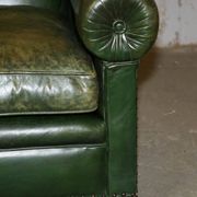 Victorian leather canapé, shield armrests, stamped Maple & Co.