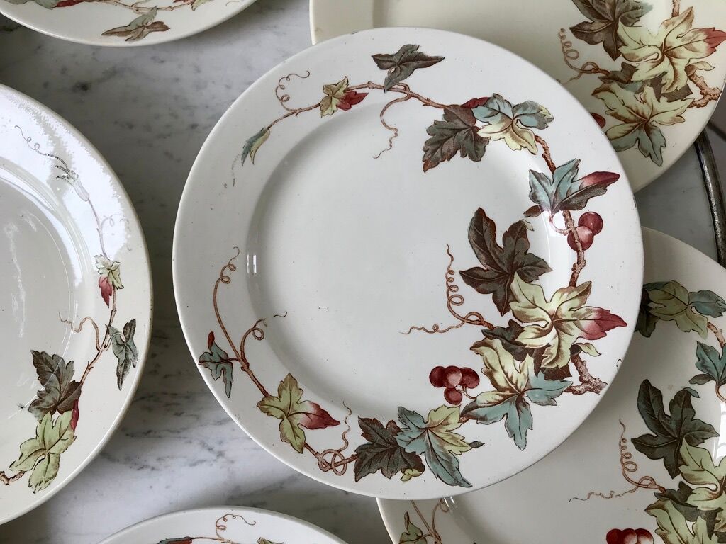 set of 8 dessert plates Terre de Fer Lunéville model Lier XIXth