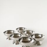 Set of 6 stainless steel bowls with low, wide feet, Design, 1970 - 10.5 X 6 cm
