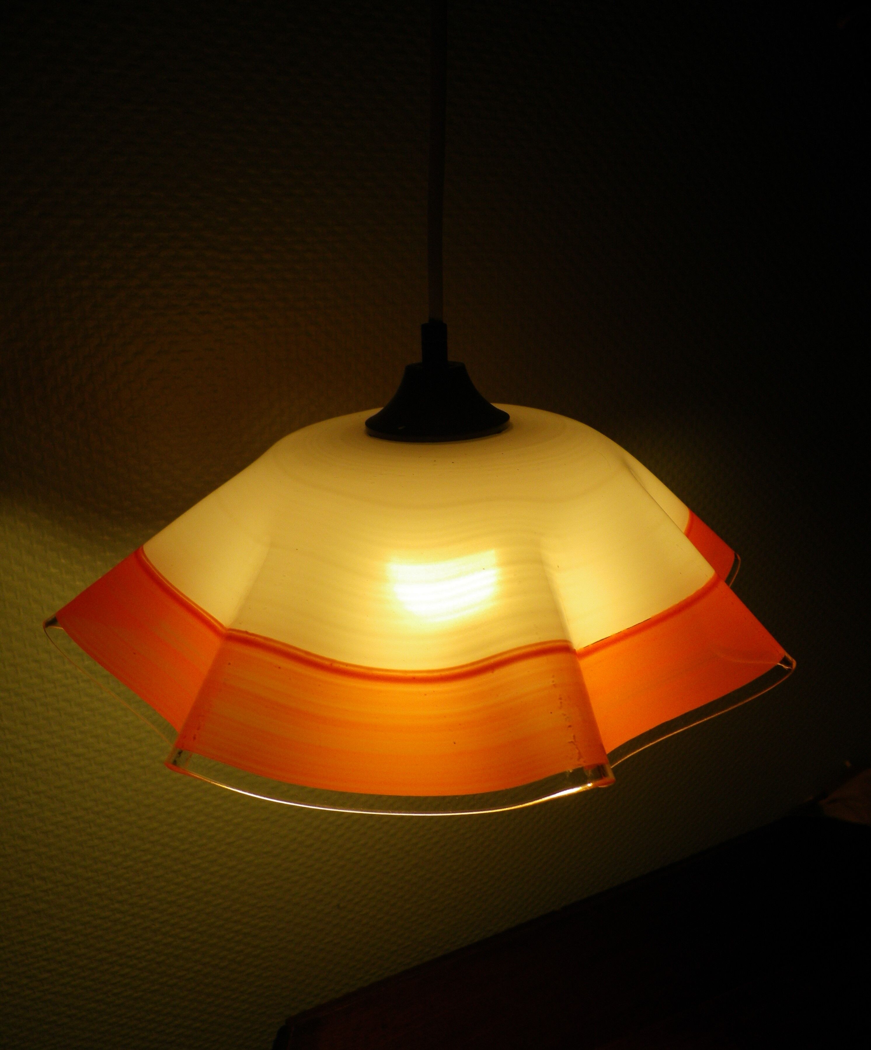 Berlingot pendant lamp from the 60s, white, orange and transparent glass