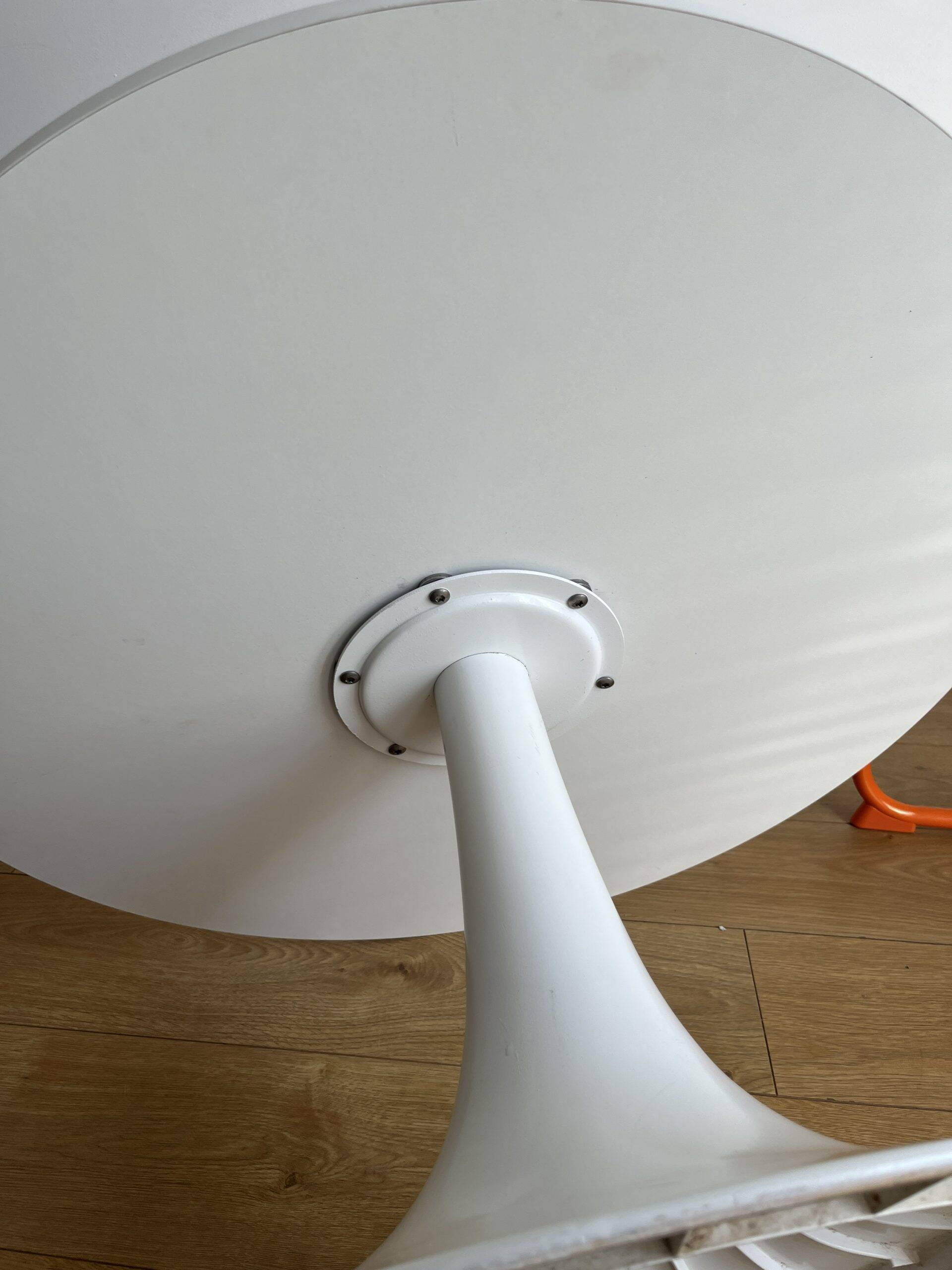 White tulip foot coffee table made in France by grofillex circa 1960