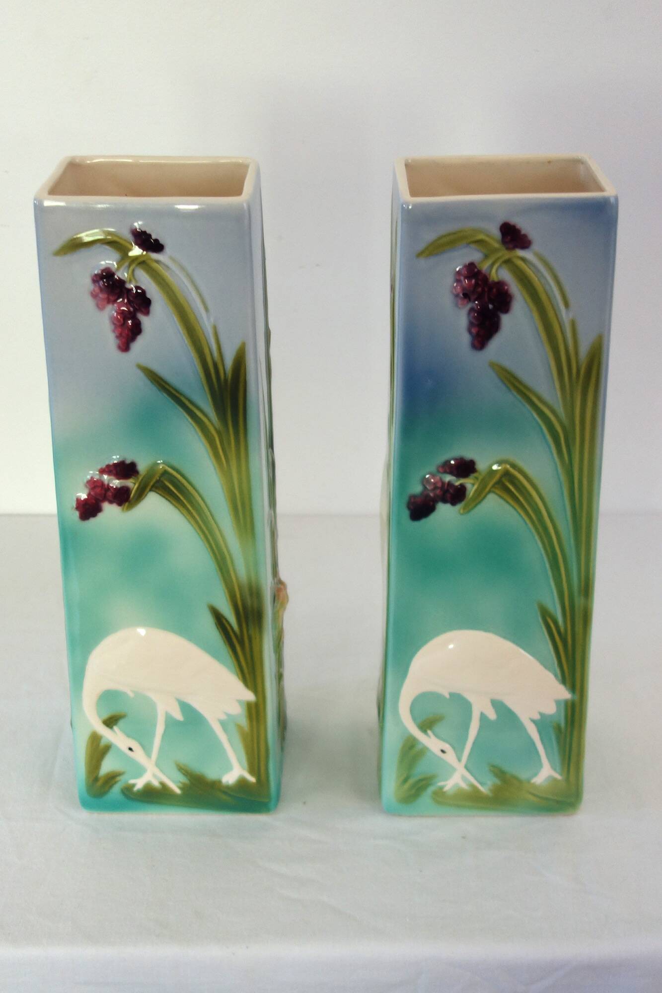Pair of Saint Clement barbotine vases H 39cm circa 1900