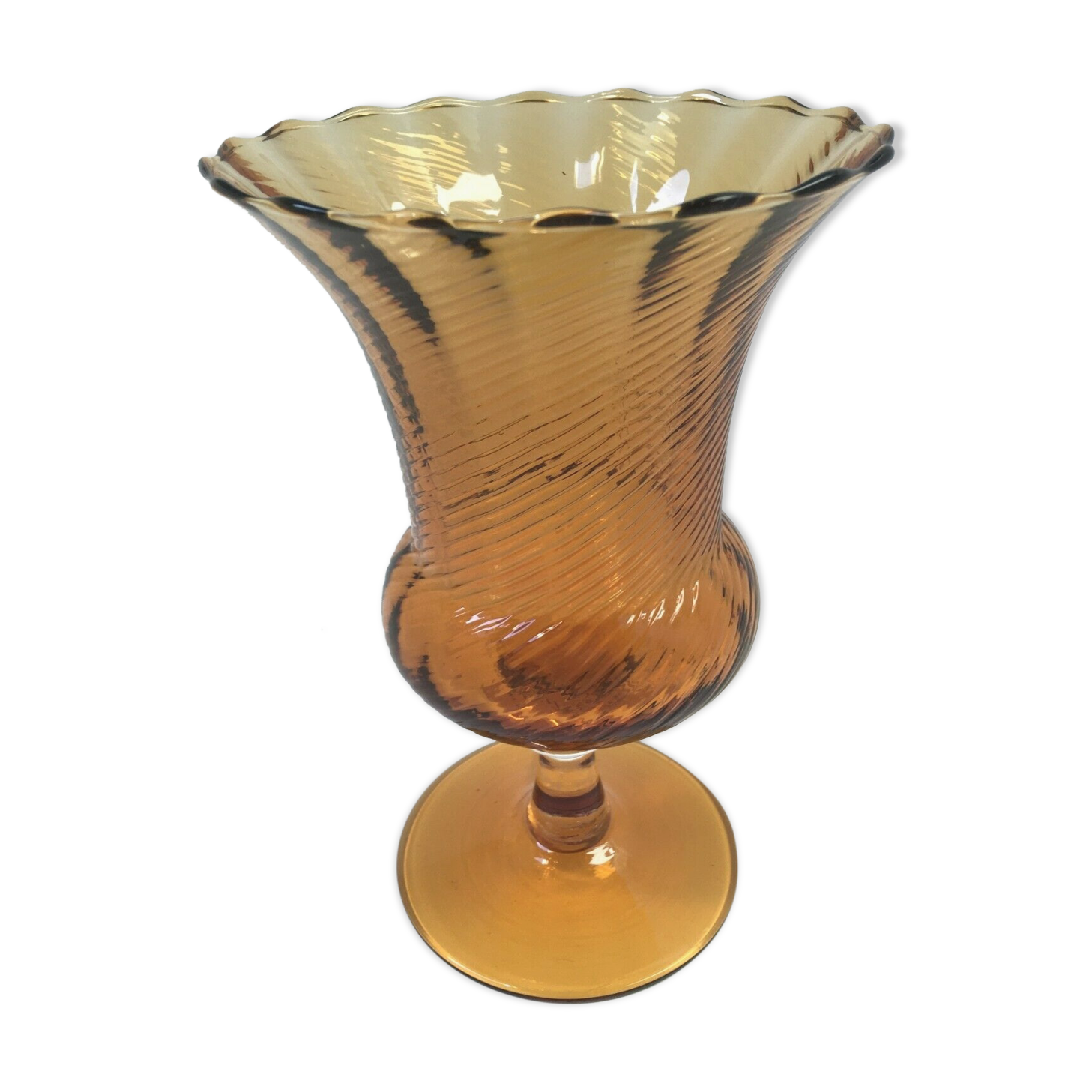 Vase glass glass yellow cut vintage streak