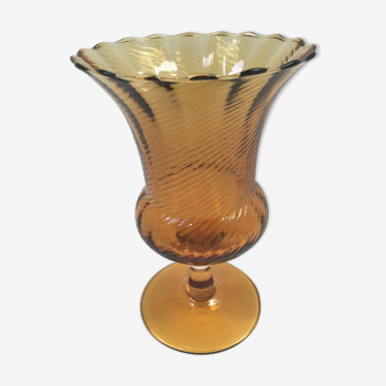 Vase verre de mariage coupe jaune strie vintage