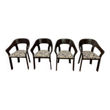 Set of 4 vintage wooden and fabric chairs, 1970