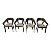 Set of 4 vintage wooden and fabric chairs, 1970