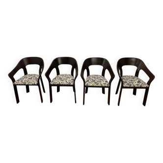 Ensemble de 4 chaises vintage en bois et tissu, 1970