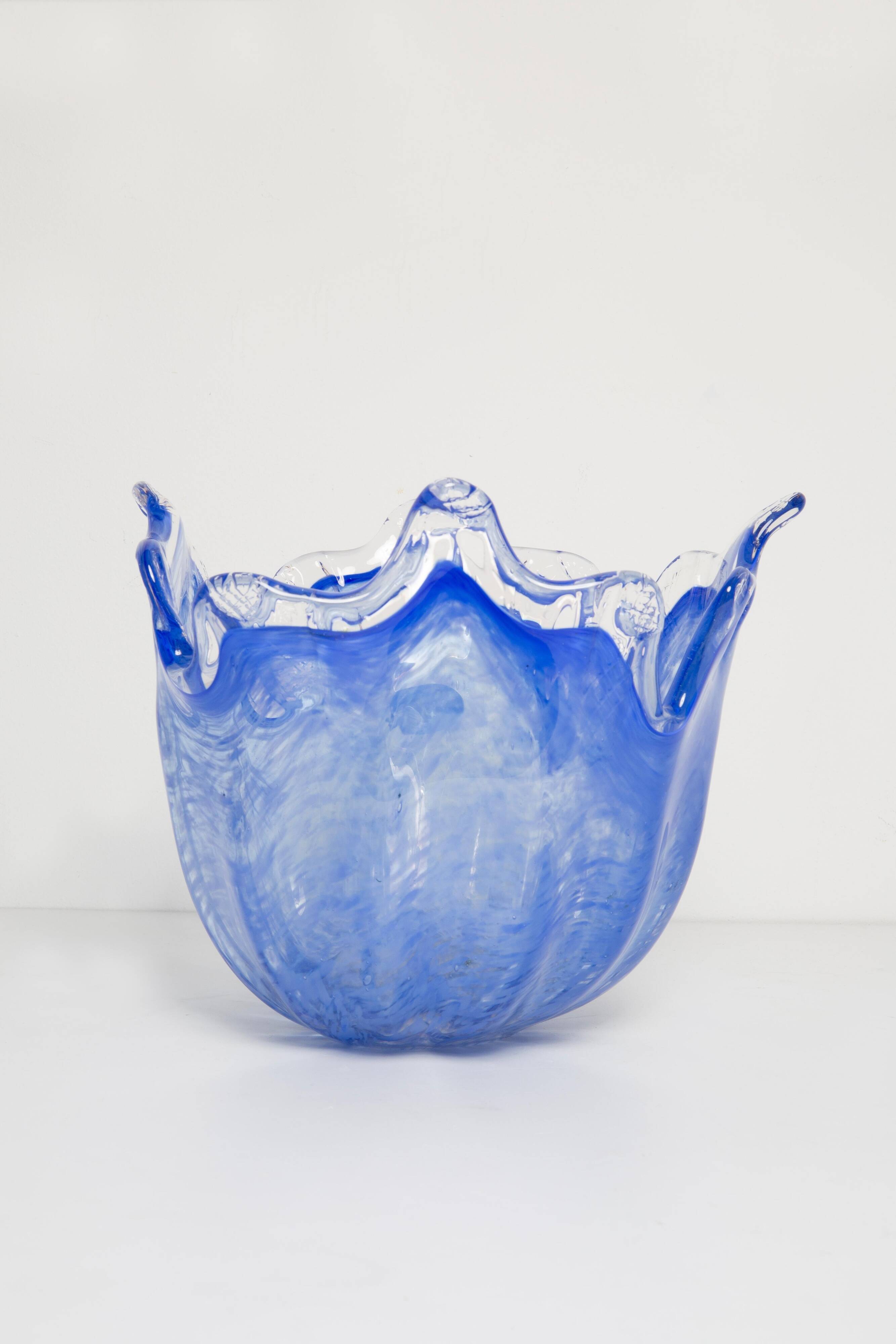 Medium blue Murano glass bowl, mid-century style, Italy, 2000s.