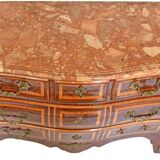 Tomb-shaped commode in Louis XV style with decoration featuring Spanish figures.