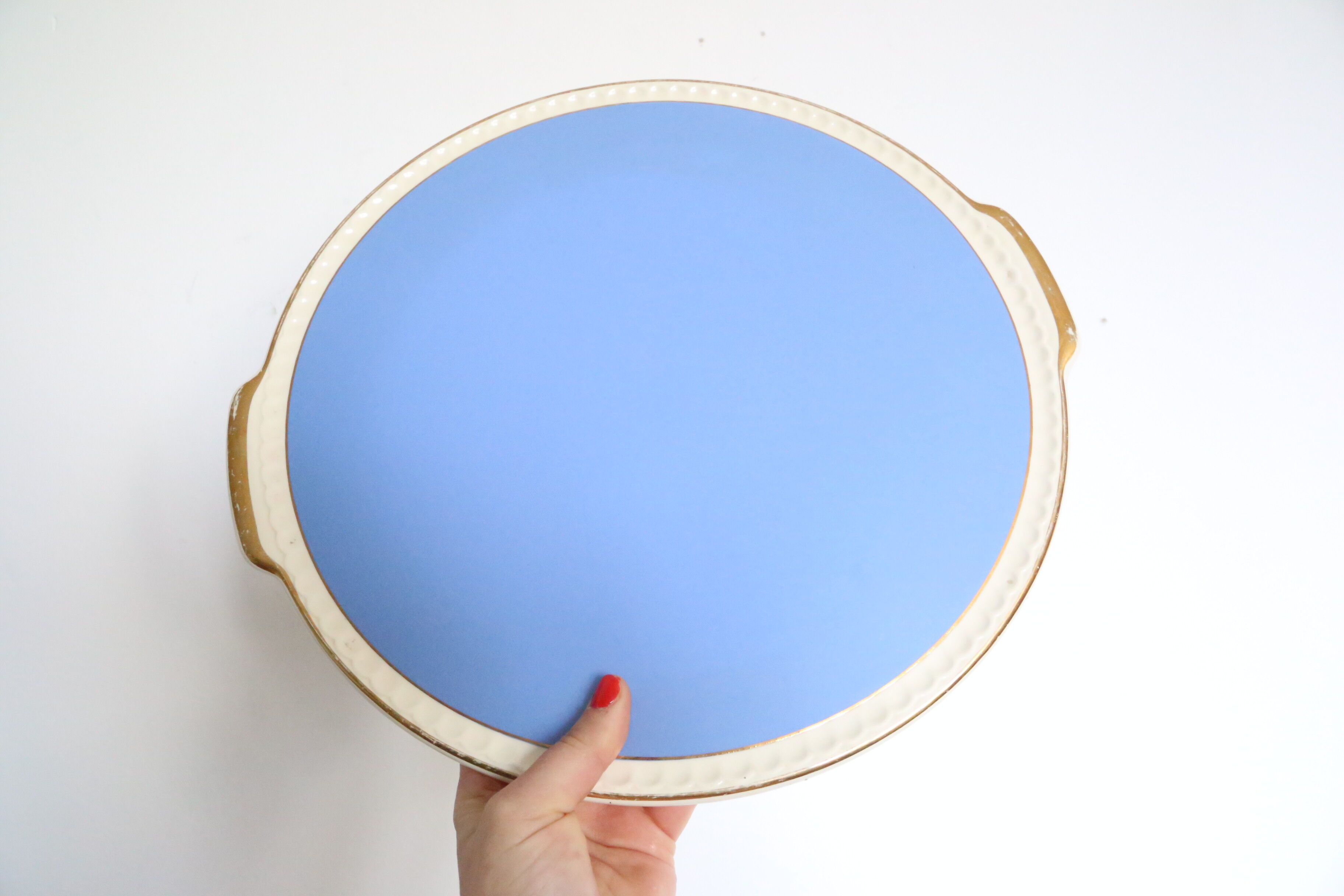Blue ceramic dish and golden edges, Villeroy and Boch, vintage
