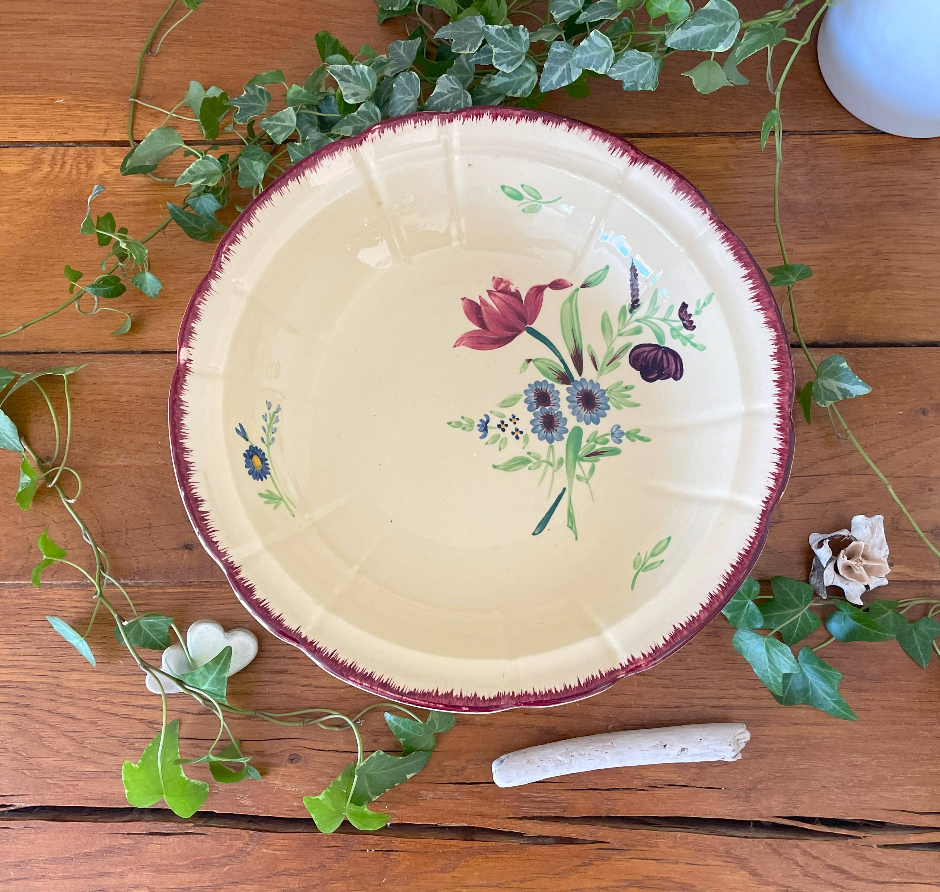 Antique earthenware salad bowl from pexonne (lorraine)