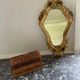 Golden mirror decorated with rose 60s - 43x23cm