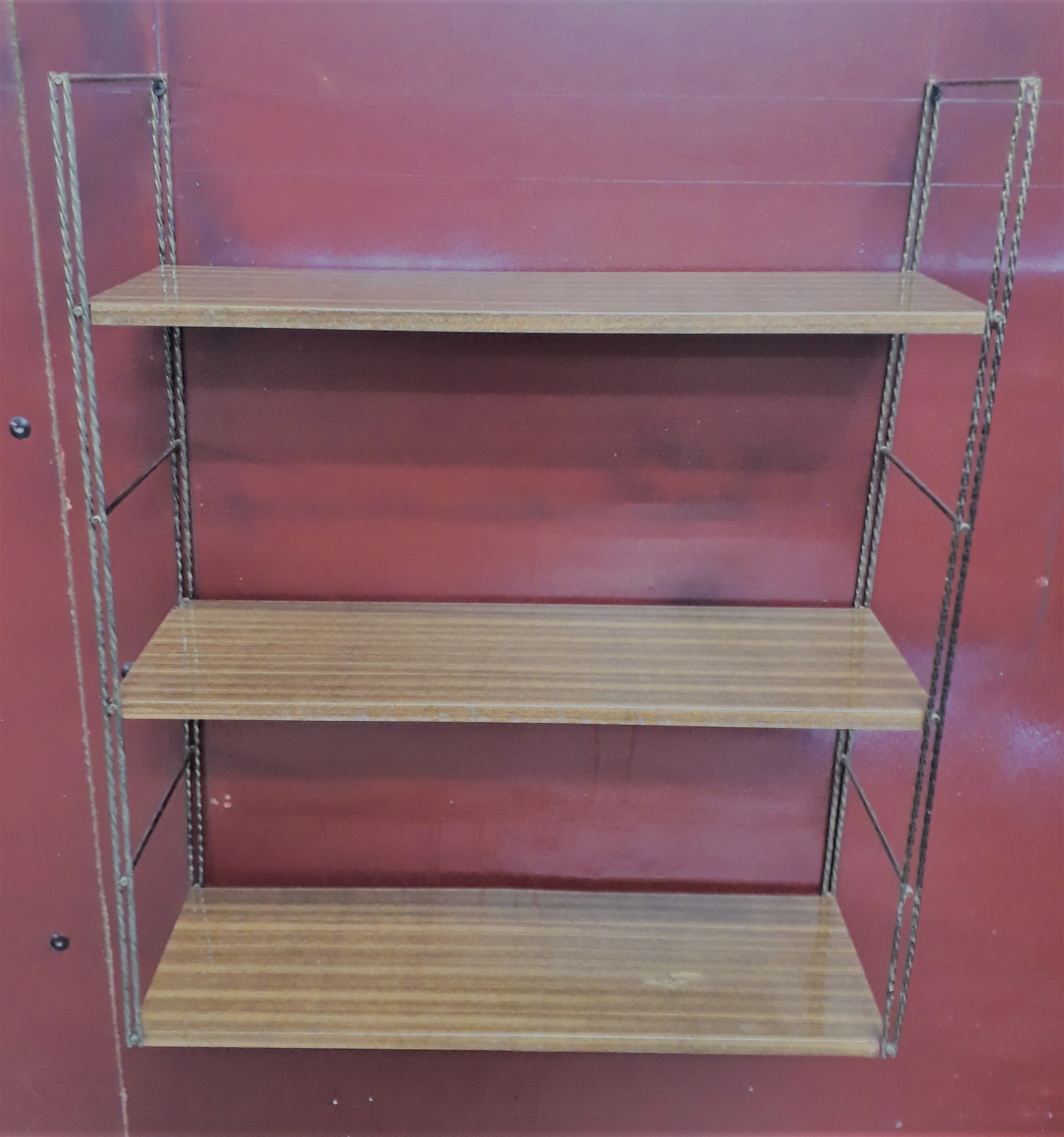 Etagere vintage string metal faux wood very deco 1960