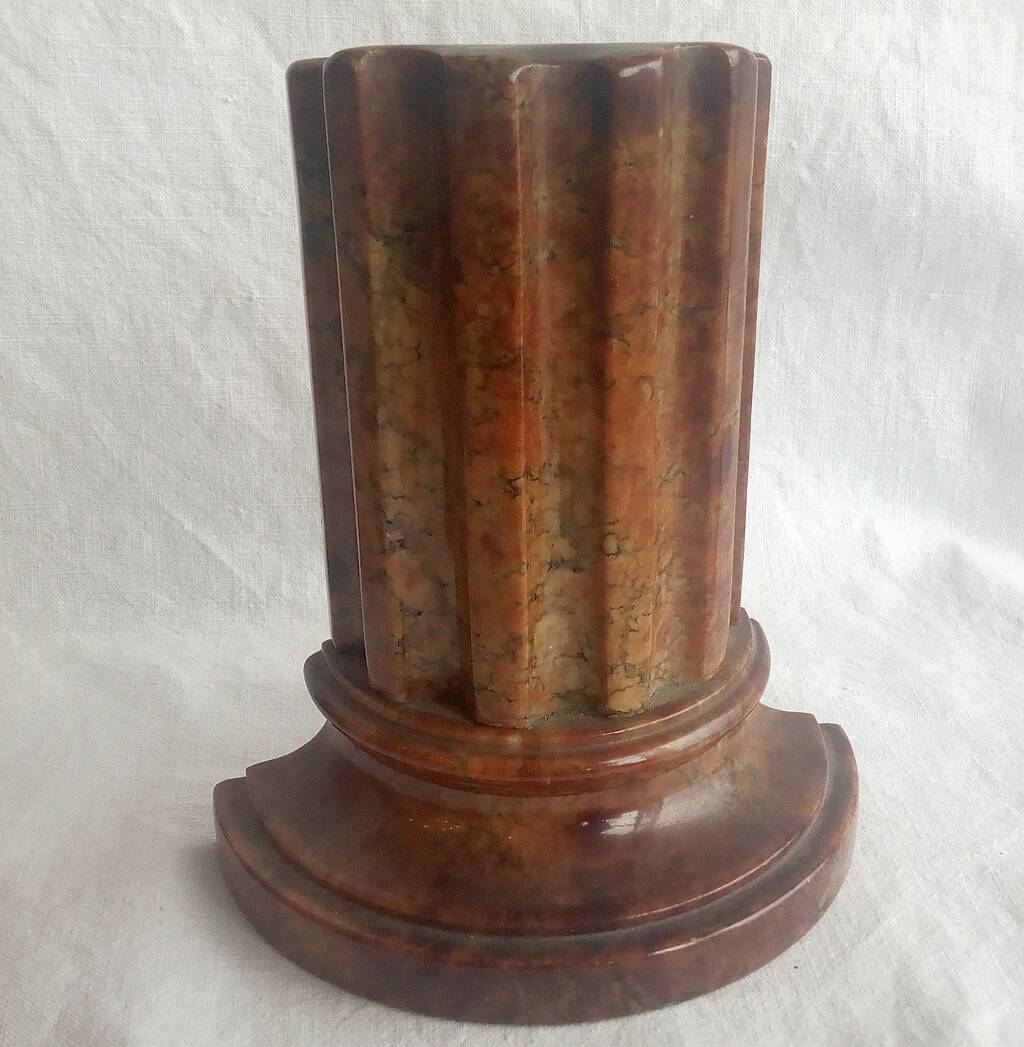 Genuine Red Alabaster Marble Italian Bookend Column Shaped Pair