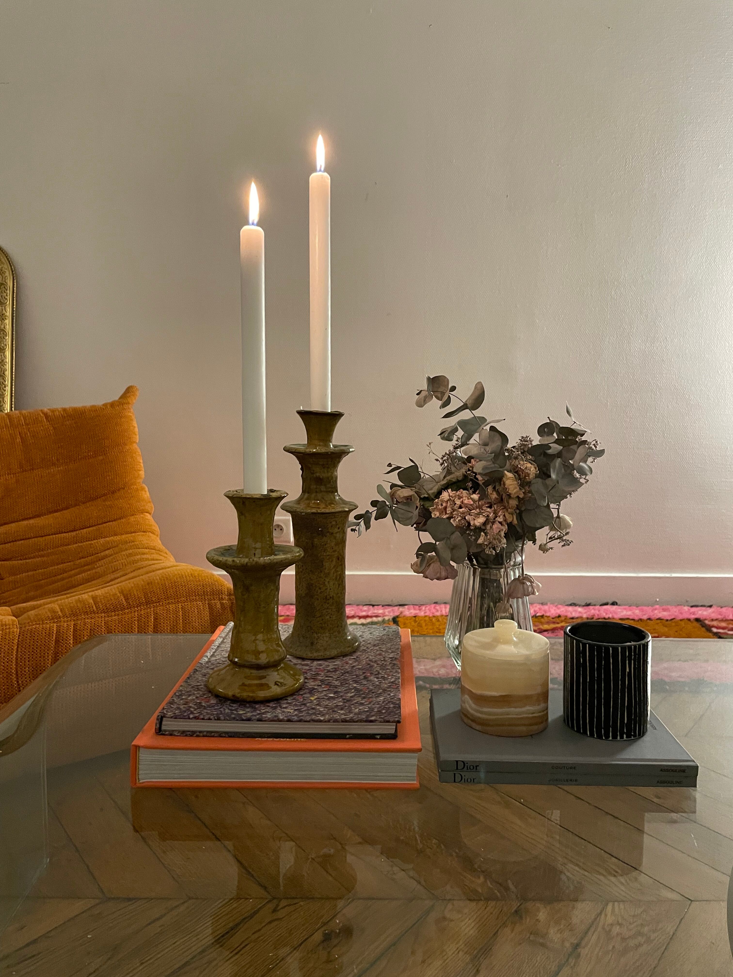 Tamegroute candlestick candlestick enamelled yellow ochre S H15 cm