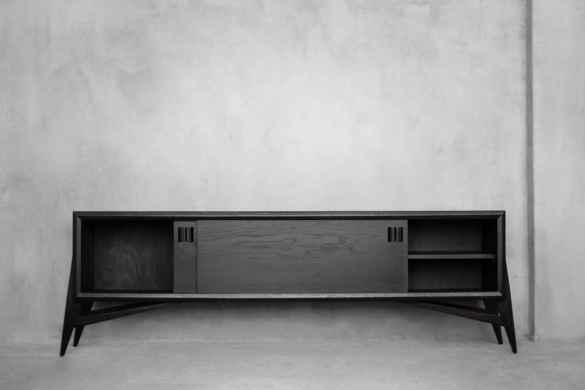 Mid-Century Modern Scandinavian Buffet in Dark Raw Oak with Wooden Handles, 1960s