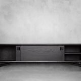 Mid-Century Modern Scandinavian Dark Raw Oak Sideboard with Wooden Handles, 1960s