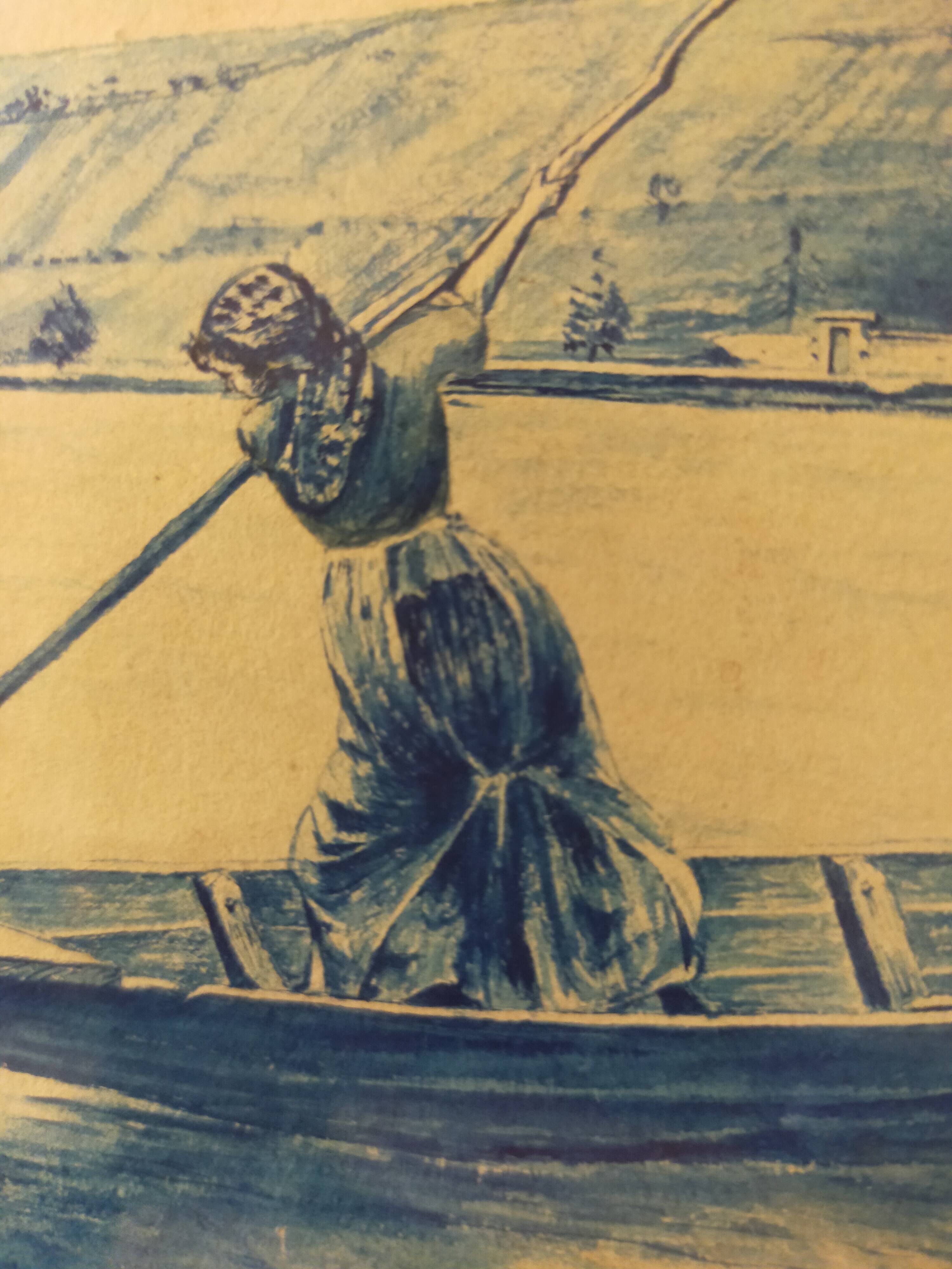 Framed signed watercolor marine landscape