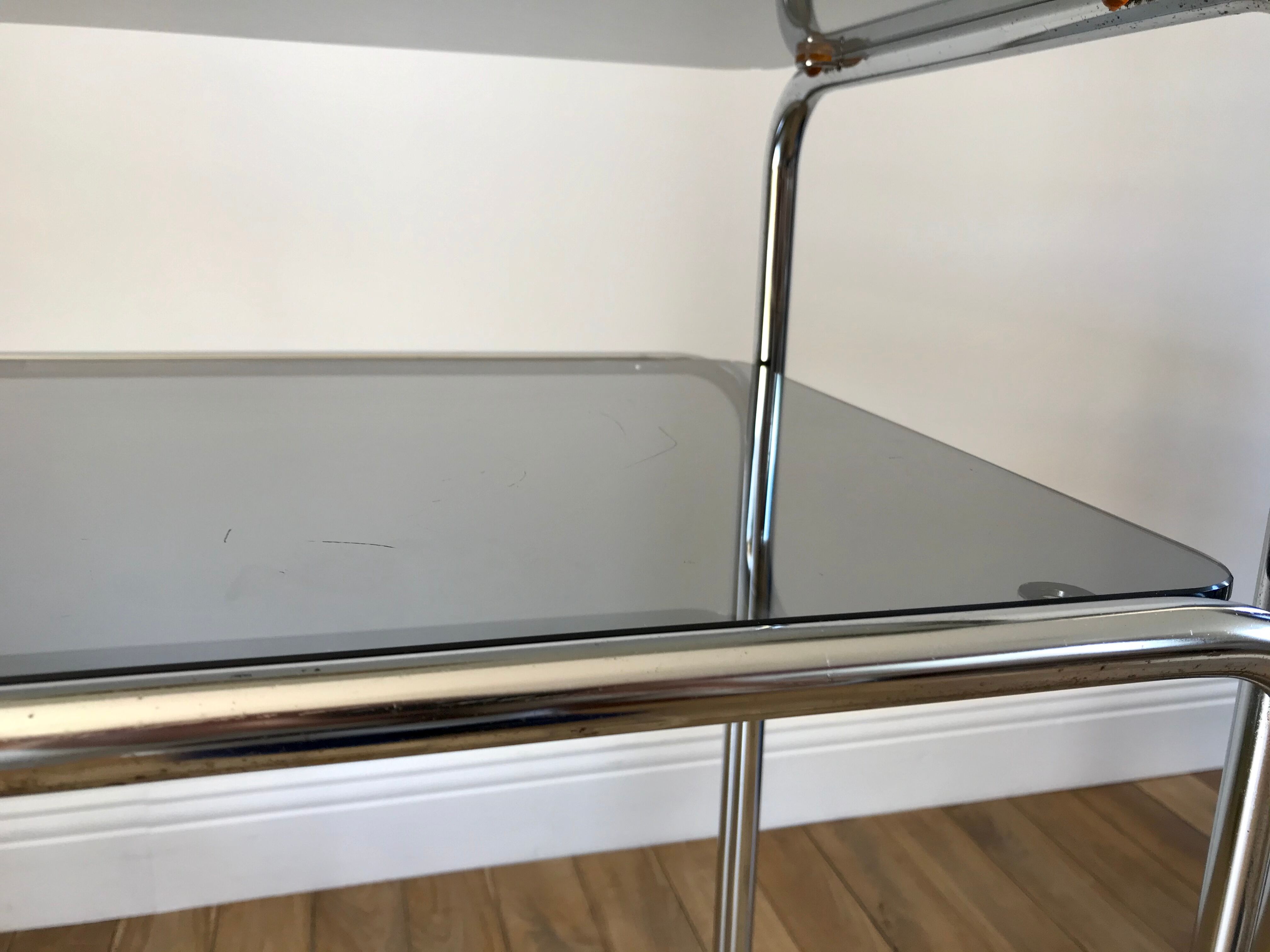 Side table in chrome and smoked glass 70s
