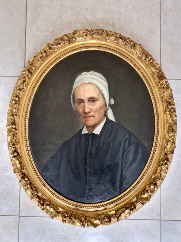 Charles Gislain (1826-1904) - Oil on oval canvas, Portrait of a Woman, 1887