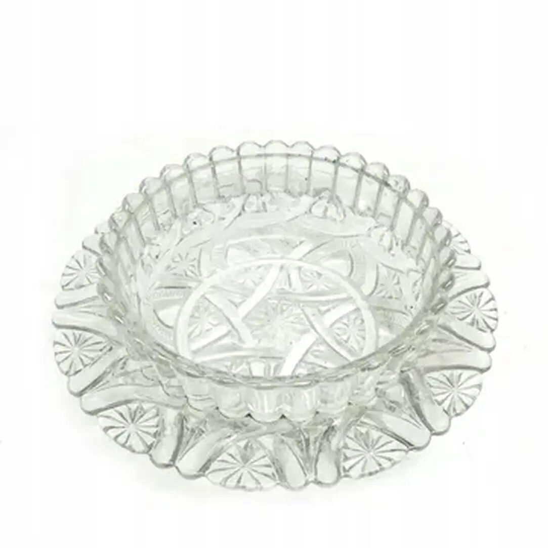 Plat à gâteau avec dôme, Art Déco, verre pressé, Val Saint Lambert, Belgique, années 1950.