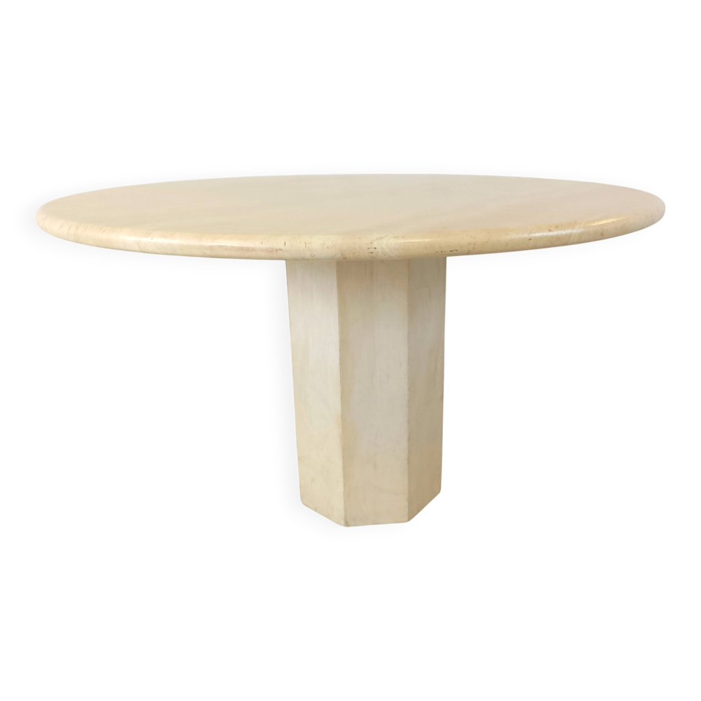 Table à manger ronde en travertin italien des années 1970