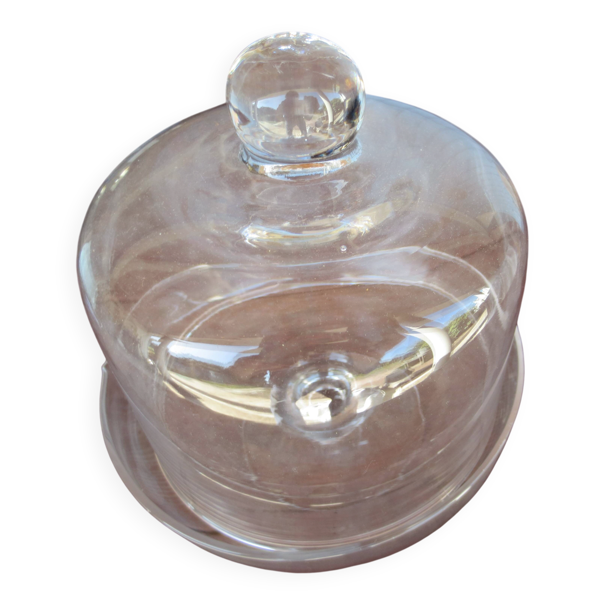 Old glass cake dome on a stand