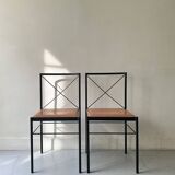 Set of 2 designer chairs in metal and cognac leather, Arrben Italy