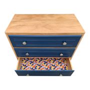 Art Deco chest of drawers in raw wood and blue, 1940