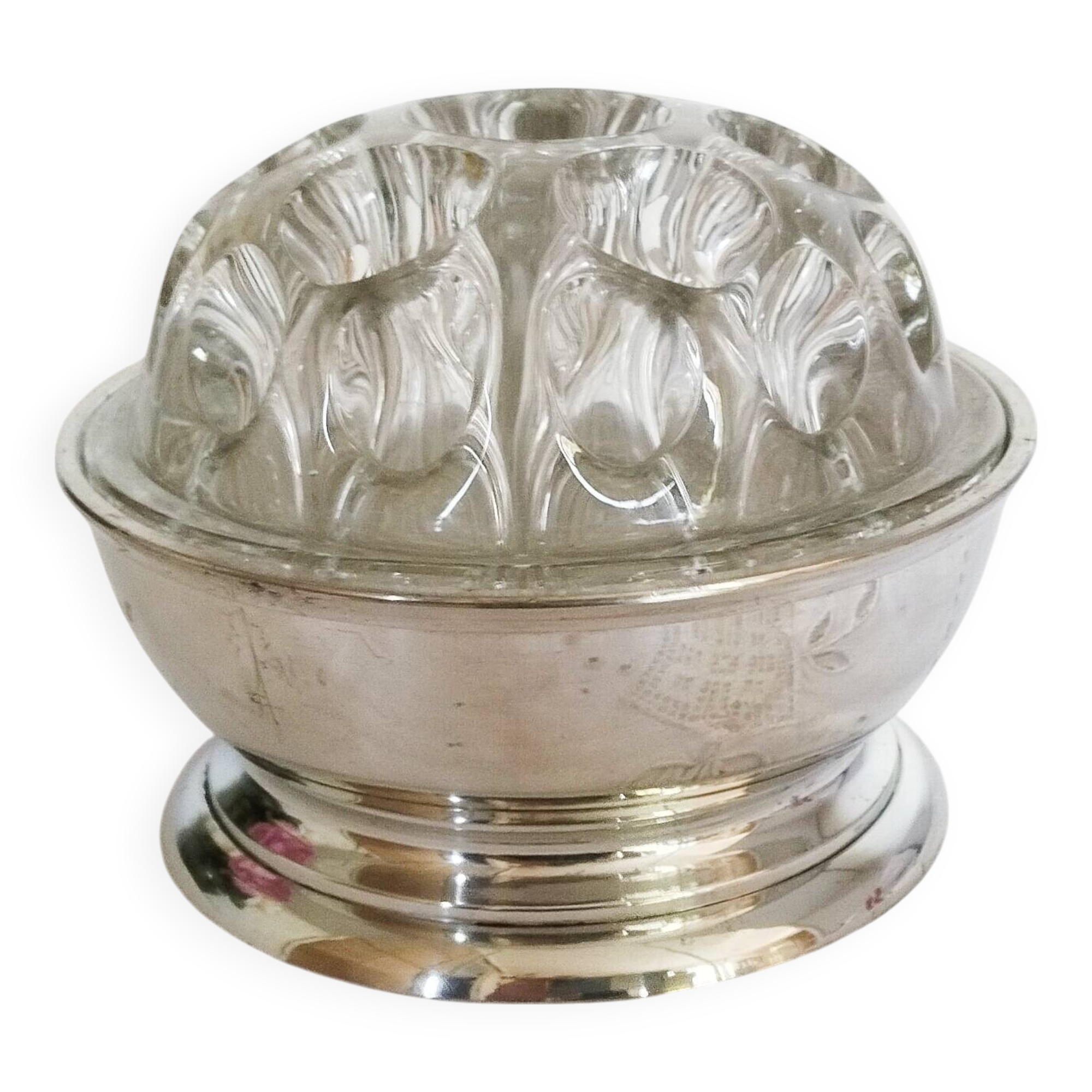Pewter and crystal flower pick, "Les Etains du Manoir"