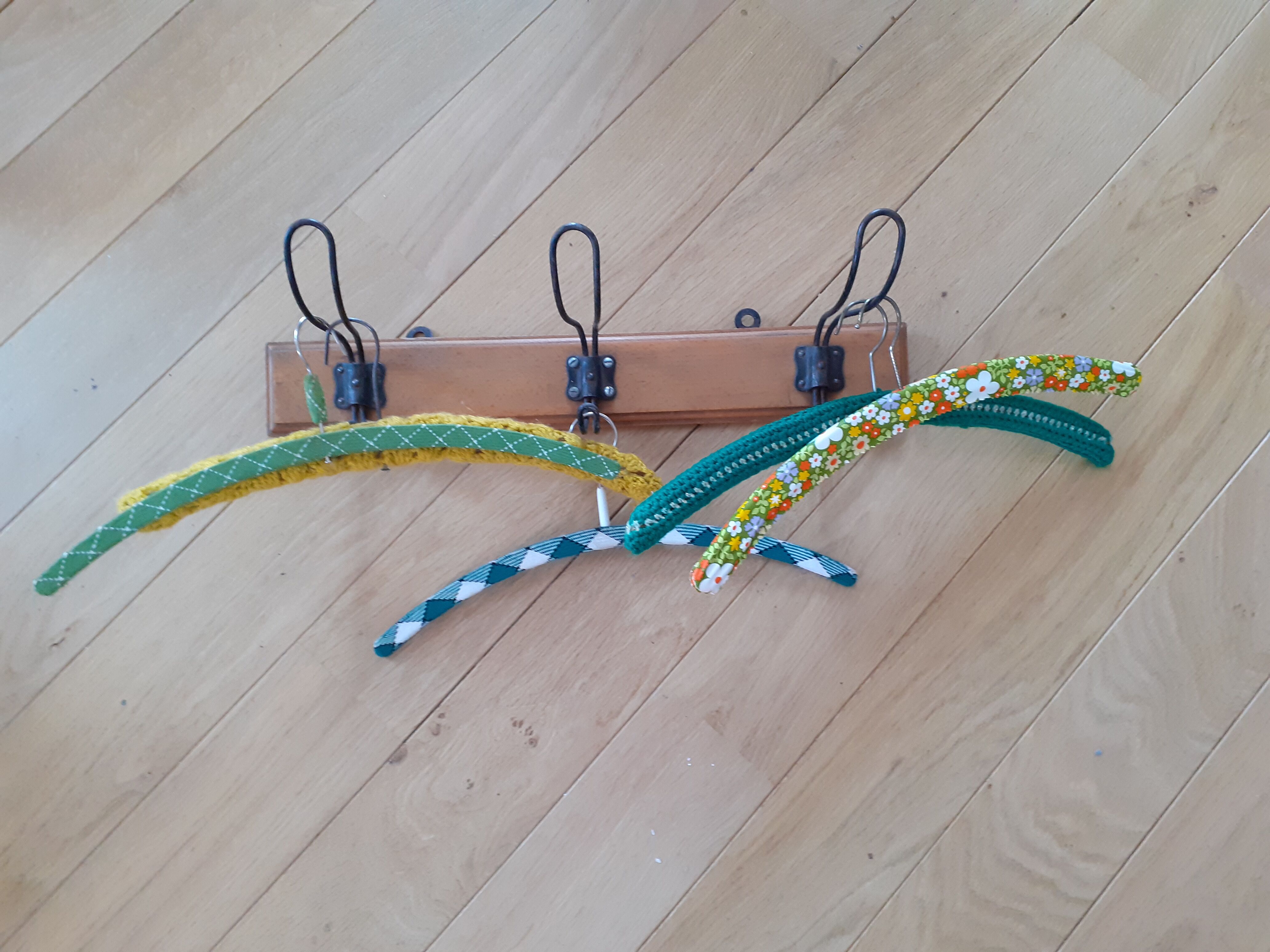 Coat rack three double hooks school style