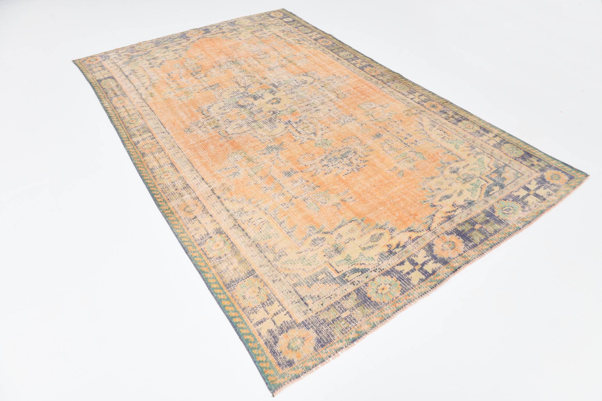 7x10 Vintage Peach Beige Large Area Turkish Vintage Rug, 195x313Cm