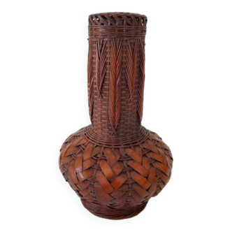 Japanese Ikebana vase, ceramic and bamboo