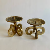 Set of 2 brutalist bronze candleholders, 1970s