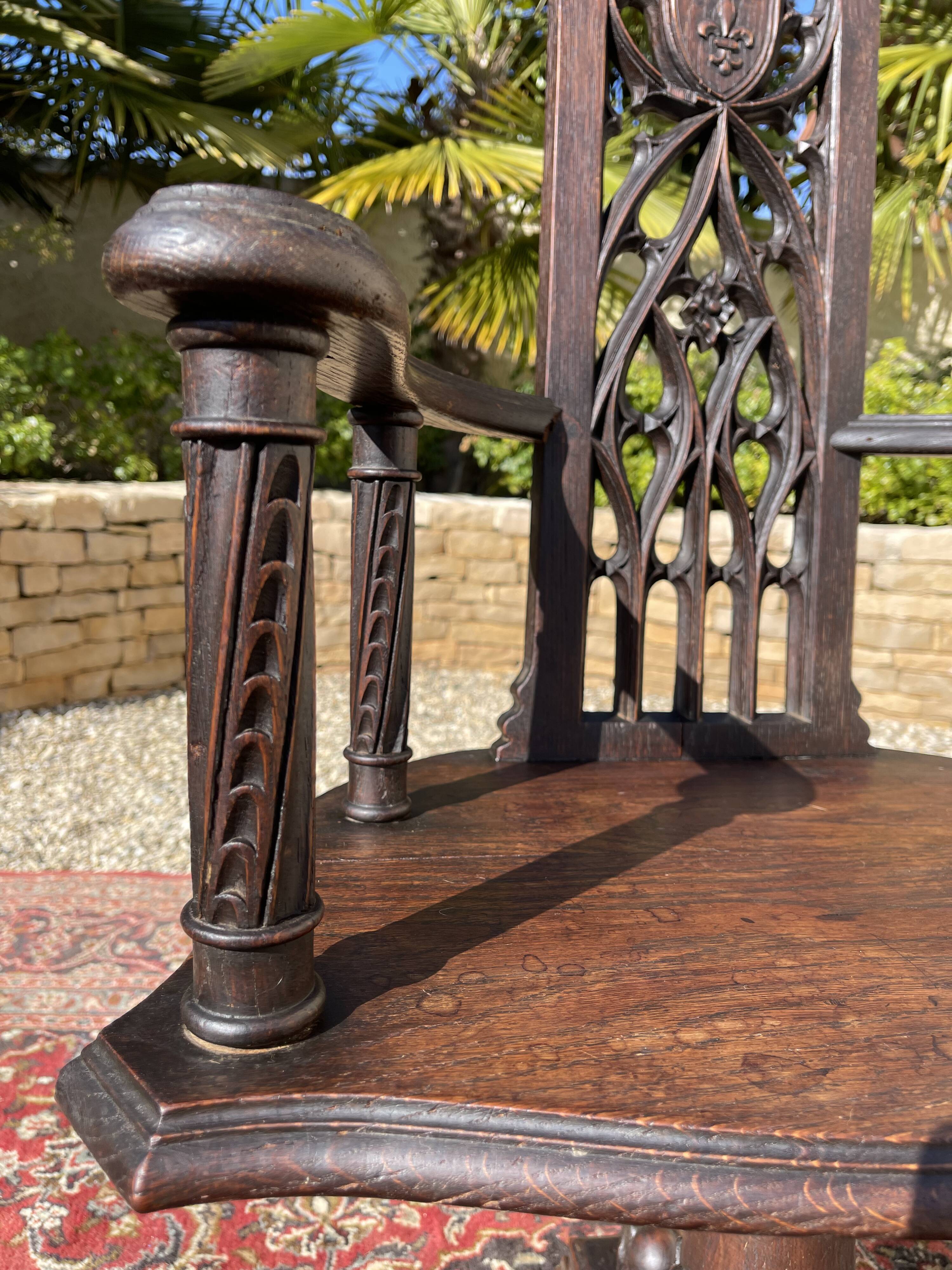 Neo-gothic oak armchair