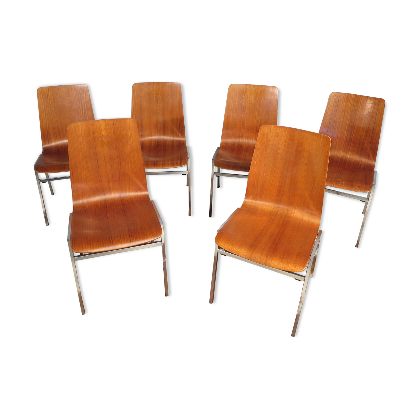 Set of 6 chairs teak and chrome