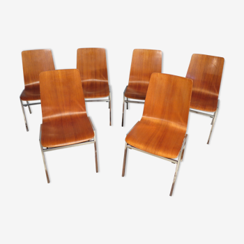 Set of 6 chairs teak and chrome