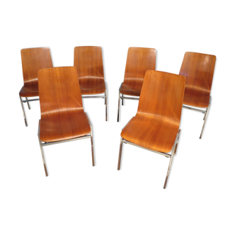 Set of 6 chairs teak and chrome